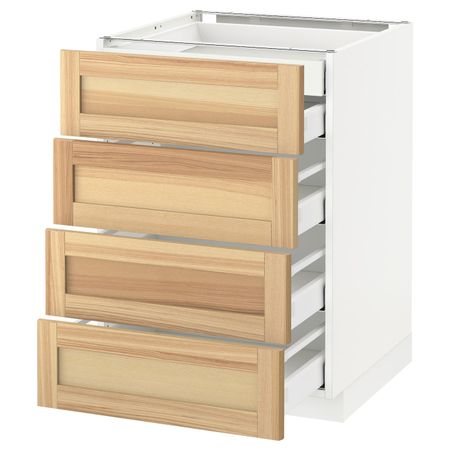 Напольный шкаф 4 фронтальных, 2 низких, 3 средних ящ, белый/Торхэмн ясень 60x60 см IKEA METOD МЕТОД / MAXIMERA МАКСИМЕРА