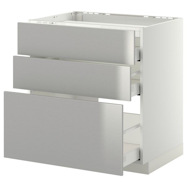 Напольный шкаф, 3 фронтальных панели, 3 ящика МЕТОД / МАКСИМЕРА, белый, Гревста нержавеющ сталь - схема-чертеж с размерами
