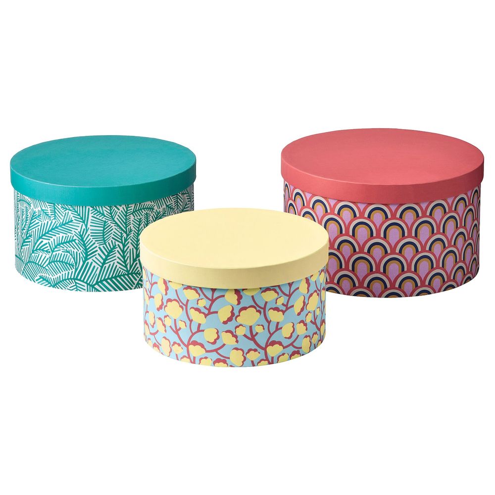 Набор коробок с крышкой, 3шт, разноцветный/бумага IKEA LANKMOJ ЛАНКМОЙ 804.680.08 - фото 1