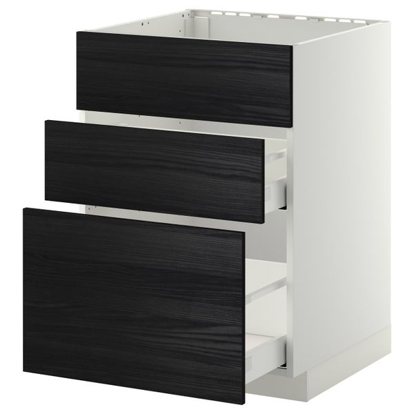 Напольный шкаф под мойку + 3 фронтальных панели/2ящ, белый, Тингсрид черный 60x60 см IKEA МЕТОД / МАКСИМЕРА 992.353.68 - схема-чертеж с размерами