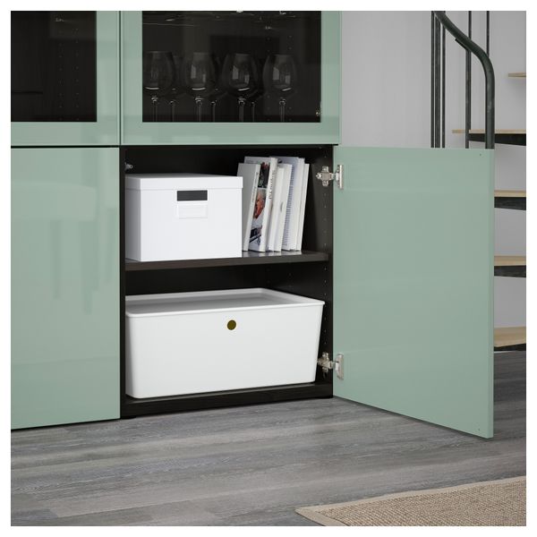 Комбинация для хранения со стеклянными дверцами БЕСТО, черно-коричневый Сельсвикен, глянцевый/серо-зеленый светлый прозрачное - схема-чертеж с размерами