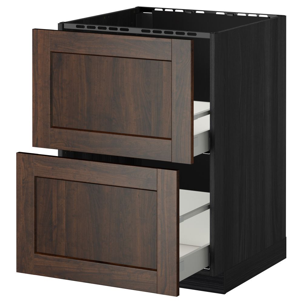 Напольный шкаф под мойку + 2 фронтальных панели, 2 ящика МЕТОД / МАКСИМЕРА, черный, Эдсерум коричневый - схема-чертеж с размерами