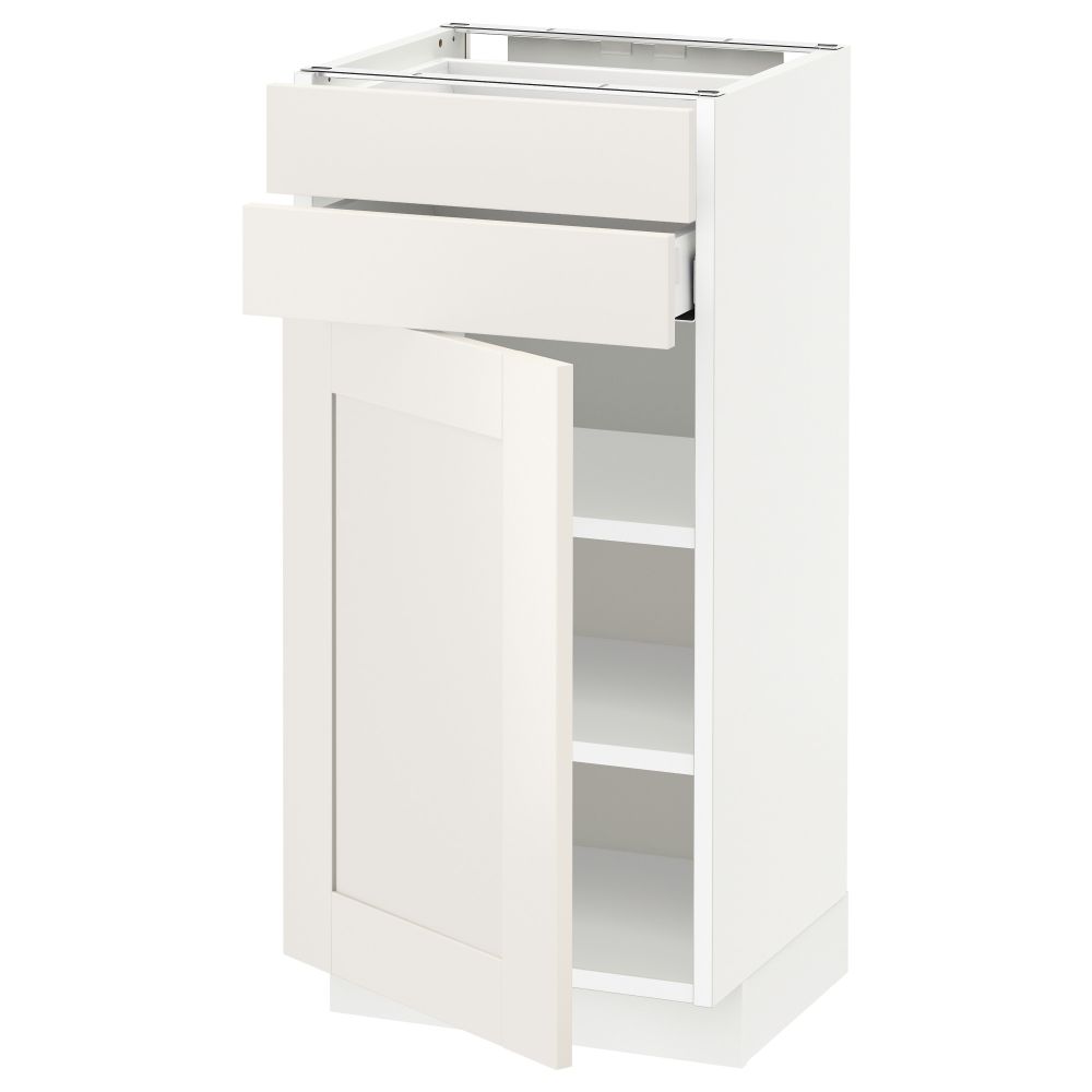 Напольный шкаф с дверцей, 2 ящиками МЕТОД / МАКСИМЕРА, белый, Сэведаль белый - схема-чертеж с размерами