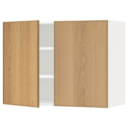 Навесной шкаф с полками/2дверцы, белый/Экестад дуб 80x60 см IKEA METOD МЕТОД 692.256.34