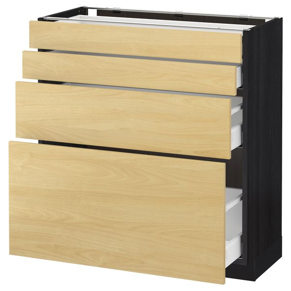 Напольный шкаф 4 фронтальных панели, 4 ящика МЕТОД / МАКСИМЕРА, черный, Тингсрид береза - схема-чертеж с размерами