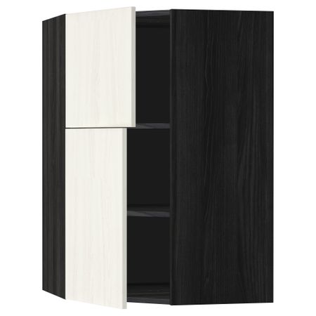Угловой навесной шкаф + полки, 2 дверцы МЕТОД, черный, Росдаль белый (68x100 см)