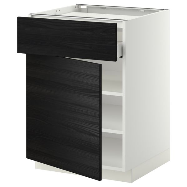 Напольный шкаф для варочной панели, ящик, полка, дверцы МЕТОД / МАКСИМЕРА, белый, Тингсрид черный (60x60 см) - фото 1
