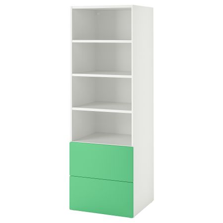 Стеллаж, 60x57x181 см, белый зеленый с 2 ящиками IKEA PLATSA ПЛАТСАA ПЛАТСА, SMÅSTAD СМОСТАД 394.832.81