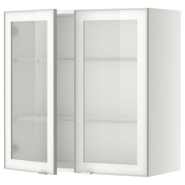 Навесной шкаф с полками, 2 стекло дв, белый/Ютис матовое стекло 80x80 см IKEA METOD МЕТОД 992.383.38 - фото 1