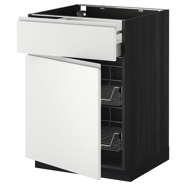 Напольный шкаф с проволочной корзиной, ящиком, дверью МЕТОД / МАКСИМЕРА, черный, Нодста белый - схема-чертеж с размерами