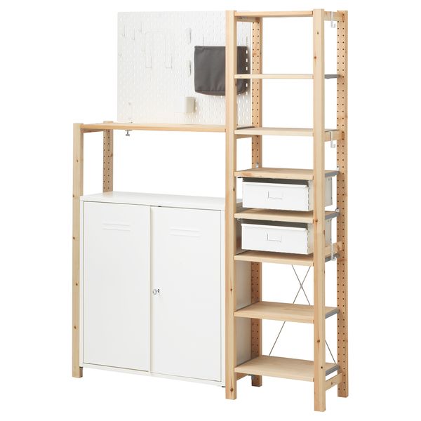 2 секции, полки/шкаф ИВАР / СКОДИС, сосна, белый (134x30x179 см) - фото 2