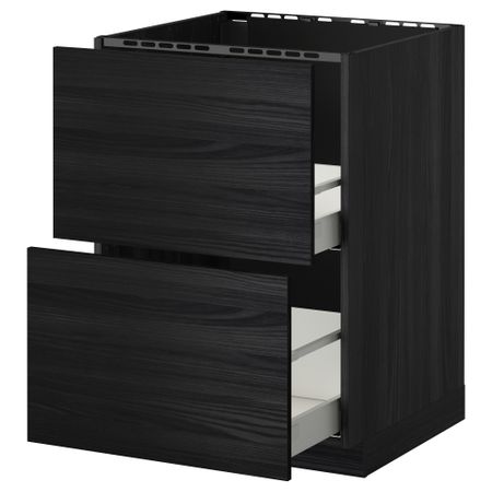 Напольный шкаф под мойку + 2 фронтальных панели, 2 ящика МЕТОД / МАКСИМЕРА, черный, Тингсрид черный
