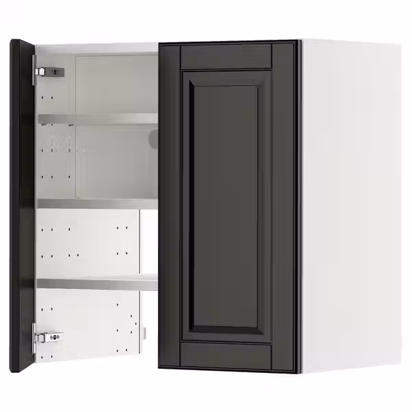 METOD Навесной шкаф д/вытяжки/полка/дверь - белый/Bodbyn чёрный 60x60 см - фото 1