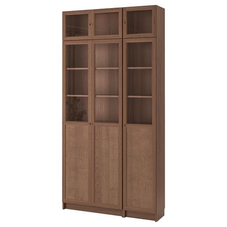 Стеллаж, коричневый ясеневый шпон 120x30x237 см IKEA BILLY БИЛЛИ / OXBERG ОКСБЕРГ 392.435.59