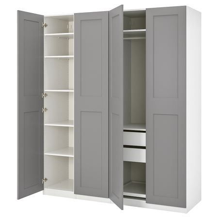 Гардероб, комбинация, белый/Гримо серый 200x60x236 см IKEA PAX ПАКС / GRIMO ГРИМО 493.866.18