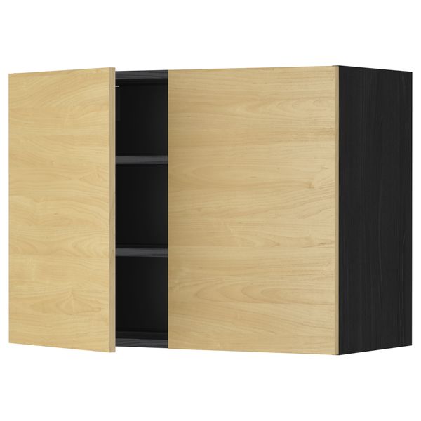 Навесной шкаф с полками, 2 дверцы МЕТОД, черный, Тингсрид береза - схема-чертеж с размерами