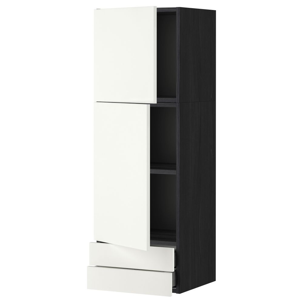 Навесной шкаф, 2 дверцы, 2 ящика МЕТОД / МАКСИМЕРА, черный, Хэггеби белый - фото 1