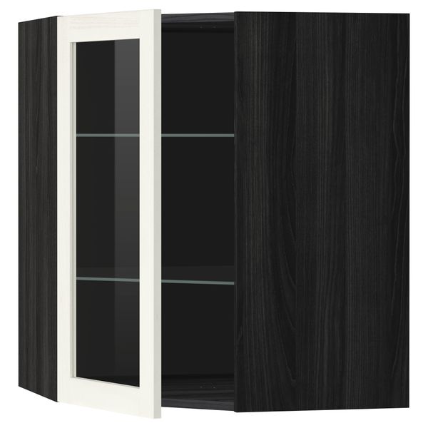 Угловой навесной шкаф с полками, стекляными дверцами МЕТОД, черный, Росдаль белый - схема-чертеж с размерами