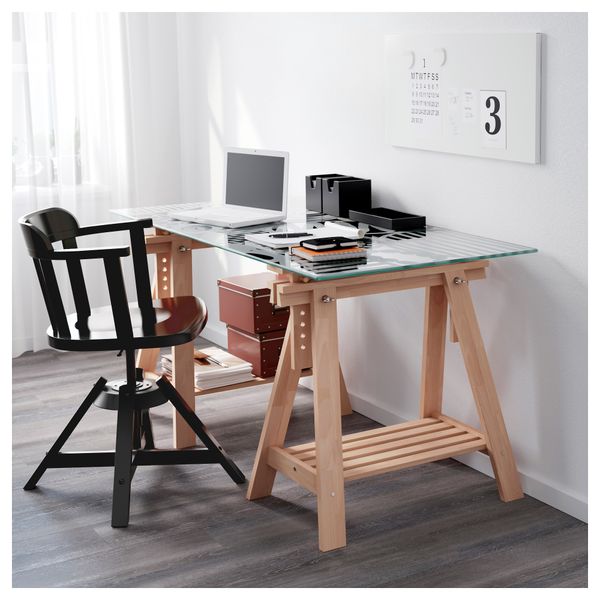 Стол ГЛАСХОЛЬМ / ФИНВАРД, стекло, орнамент бук (148x73 см) - фото 2