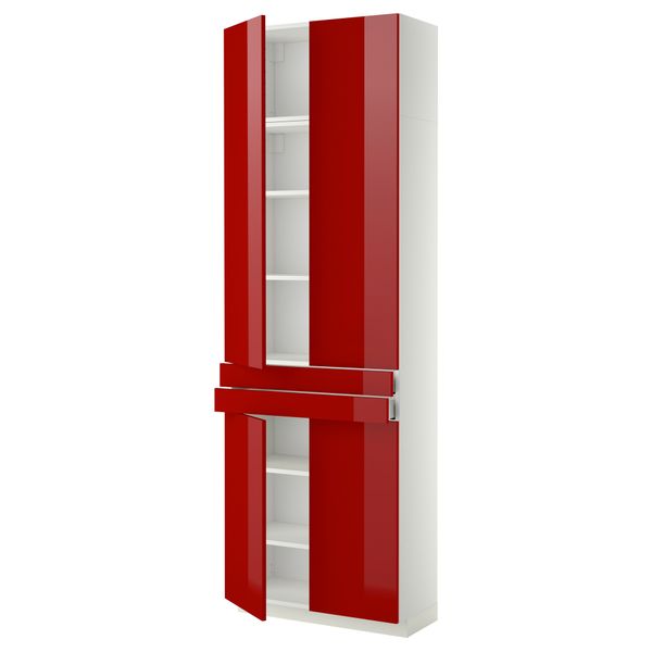 Высокий шкаф + полки, 2 ящика, 4 дверцы МЕТОД / МАКСИМЕРА, белый, Рингульт красный (80x37x240 см) - схема-чертеж с размерами