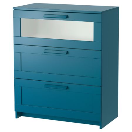Комод с 3 ящиками БРИМНЭС, темный зелено-синий, матовое стекло (78x95 см)
