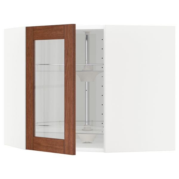 Угловой навесной шкаф с вращающающейся секцией, стеклянными дверцами МЕТОД, белый, Филипстад коричневый - схема-чертеж с размерами