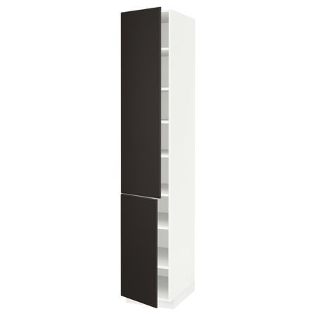 Высокий шкаф с полками, 2 дверцы, белый/Кунгсбакка антрацит 40x60x220 см IKEA METOD МЕТОД 894.447.39