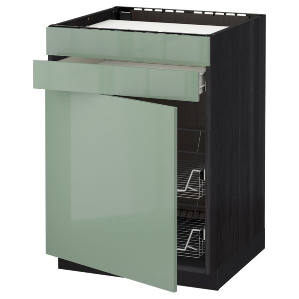 Напольный шкаф для варочной панели, ящик, 2 проволочных корзины МЕТОД / ФОРВАРА, черный, Калларп светло-зеленый (60x60 см) - фото 1