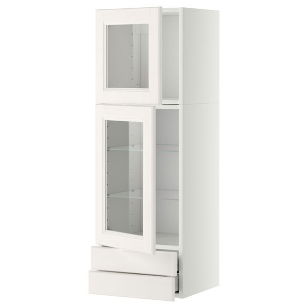 Навесной шкаф, 2 стеклянные дверцы, 2 ящика МЕТОД / МАКСИМЕРА, белый, Лаксарби белый - фото 1