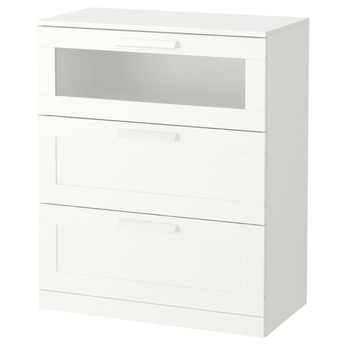 BRIMNES Комод с 3 ящиками – белый/матовое стекло 78x46x95 см