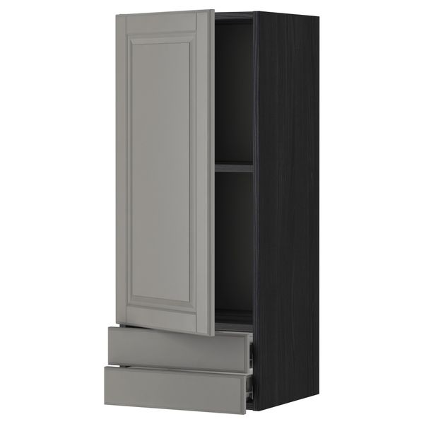 Навесной шкаф с дверцей, 2 ящика МЕТОД / ФОРВАРА, черный, Будбин серый - фото 1