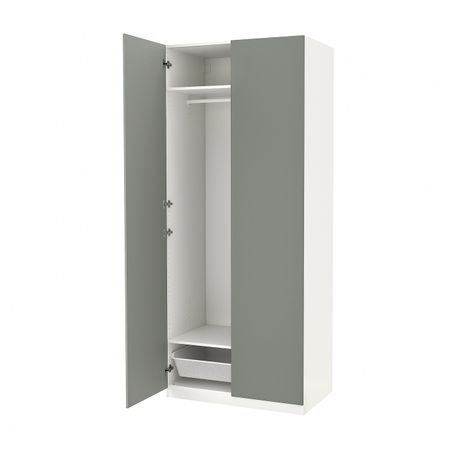 Гардероб, белый/серо-зеленый 100x60x236 см IKEA PAX ПАКС / REINSVOLL РЕИНСВОЛЛ 794.803.13
