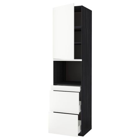 Высокий шкаф для СВЧ/дверца, 3 ящика МЕТОД / ФОРВАРА, черный, Хэггеби белый