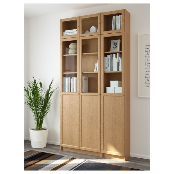 Стеллаж БИЛЛИ / ОКСБЕРГ, дубовый шпон, стекло (120x237x30 см) - фото 2