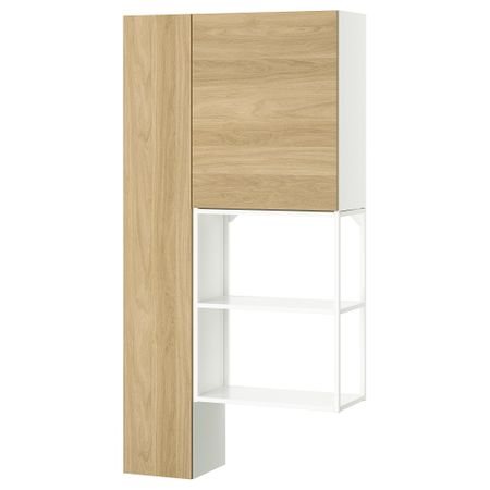 Комбинация для хранения, белый, под дуб, 90x32x180 см IKEA BEGIVENHET БЕГИВЕНХЕТ 395.480.89