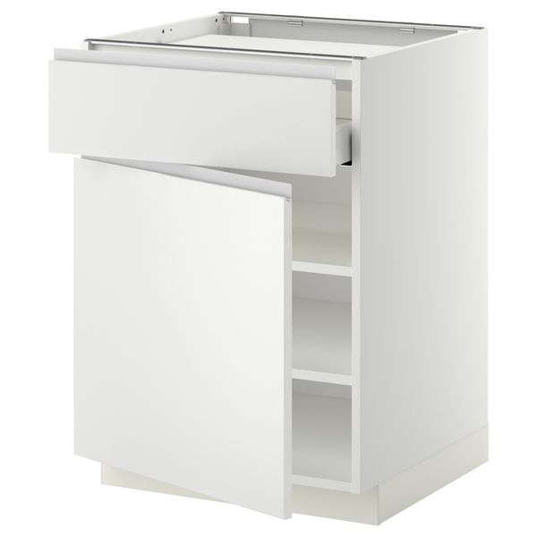 Напольный шкаф для варочной панели, ящик, полка, дверцы МЕТОД / МАКСИМЕРА, белый, Нодста белый (60x60 см) - фото 1