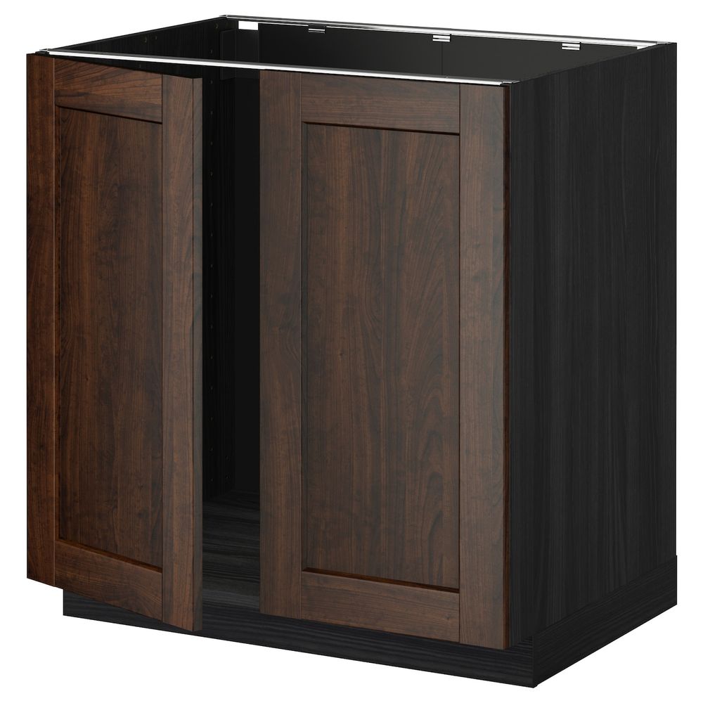 Напольный шкаф для раковины + 2 двери, черный/Эдсерум коричневый 80x60 см IKEA МЕТОД 892.268.21 - схема-чертеж с размерами