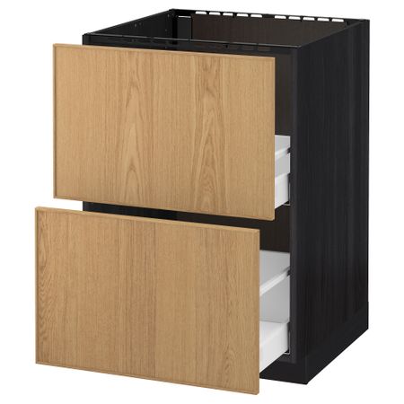 Напольный шкаф под мойку + 2 фронтальных панели, 2 ящика МЕТОД / МАКСИМЕРА, черный, Экестад дуб