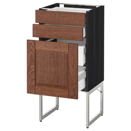 Напольный шкаф 3 фронтальных панели, 2 нижних, 2 средних ящика МЕТОД / МАКСИМЕРА, черный, Филипстад коричневый
