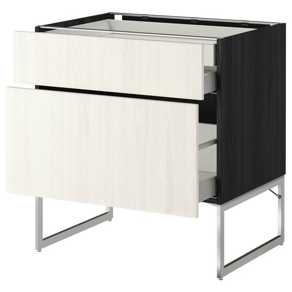 Напольный шкаф 2 фронтальных панели, 2 нижних,1 встроенный ящик МЕТОД / МАКСИМЕРА, черный, Росдаль белый - схема-чертеж с размерами
