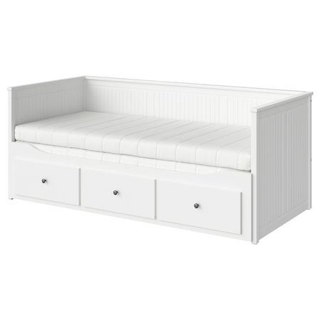 HEMNES Кушетка с 2 матрасами/3ящиками - белый/офьелль средней жесткости 80x200 см