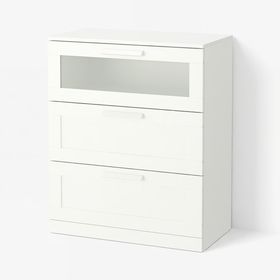 BRIMNES Комод с 3 ящиками - белый/матовое стекло 78x46x95 см