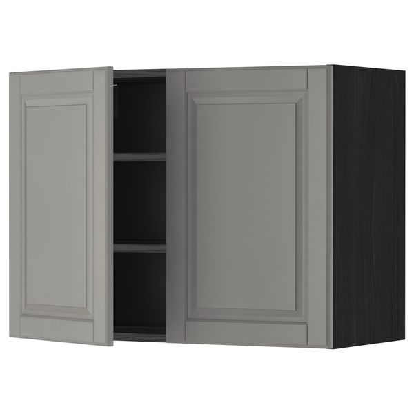 Навесной шкаф с полками, 2 дверцы МЕТОД, черный, Будбин серый - схема-чертеж с размерами