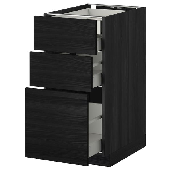 Напольный шкаф 3 фронтальные панели, 2 низких, 1 средний, 1 встроенный ящ, черный, Тингсрид черный 40x60 см IKEA МЕТОД / - фото 1