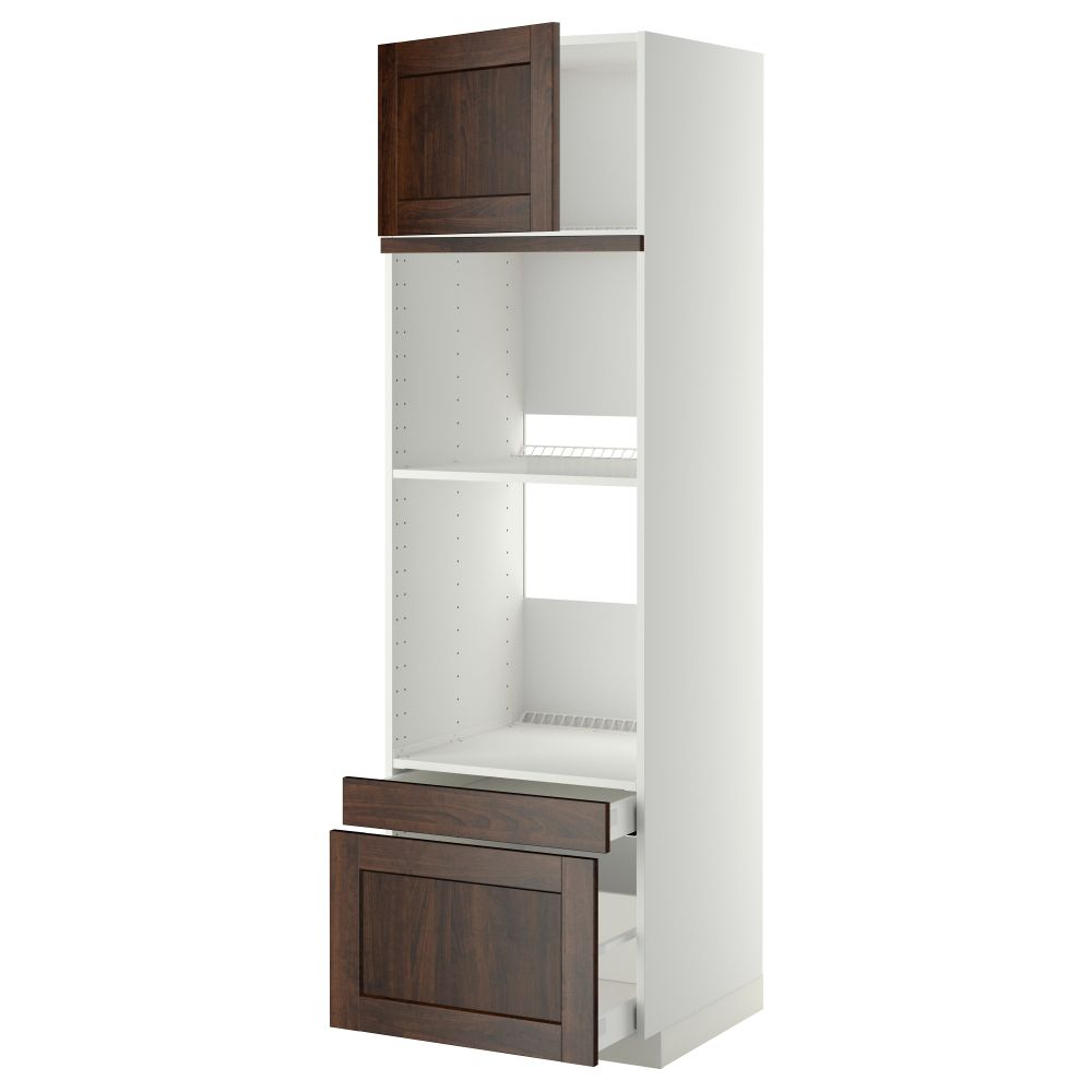 Высокий шкаф для духовки комбинированный, духовка + дверца, 2 ящика МЕТОД / МАКСИМЕРА, белый, Эдсерум коричневый - фото 1