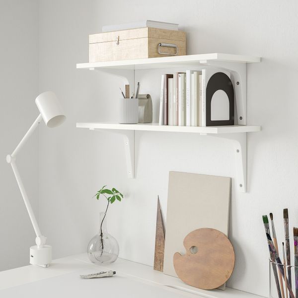 Навесная полка, комбинация, белый, белый, 59x20 см IKEA БУРГУЛЬТ / ЭКБИ СТЁДИС 692.912.09 - схема-чертеж с размерами