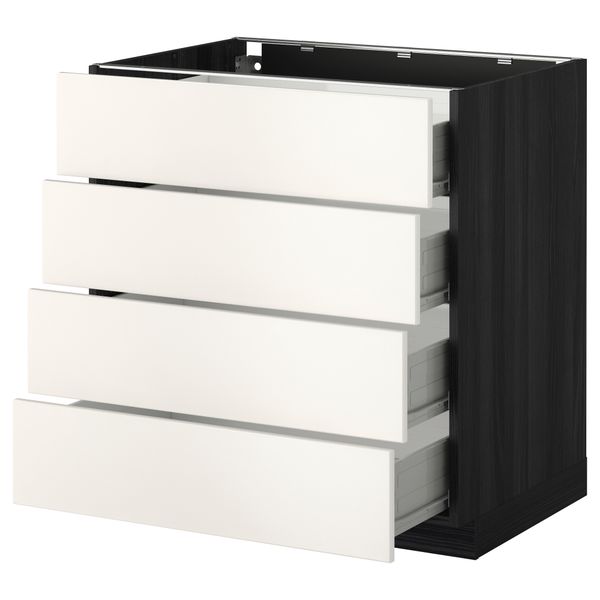 Напольный шкаф 4 фронтальных панели, 4 ящика МЕТОД / ФОРВАРА, черный, Веддинге белый - схема-чертеж с размерами