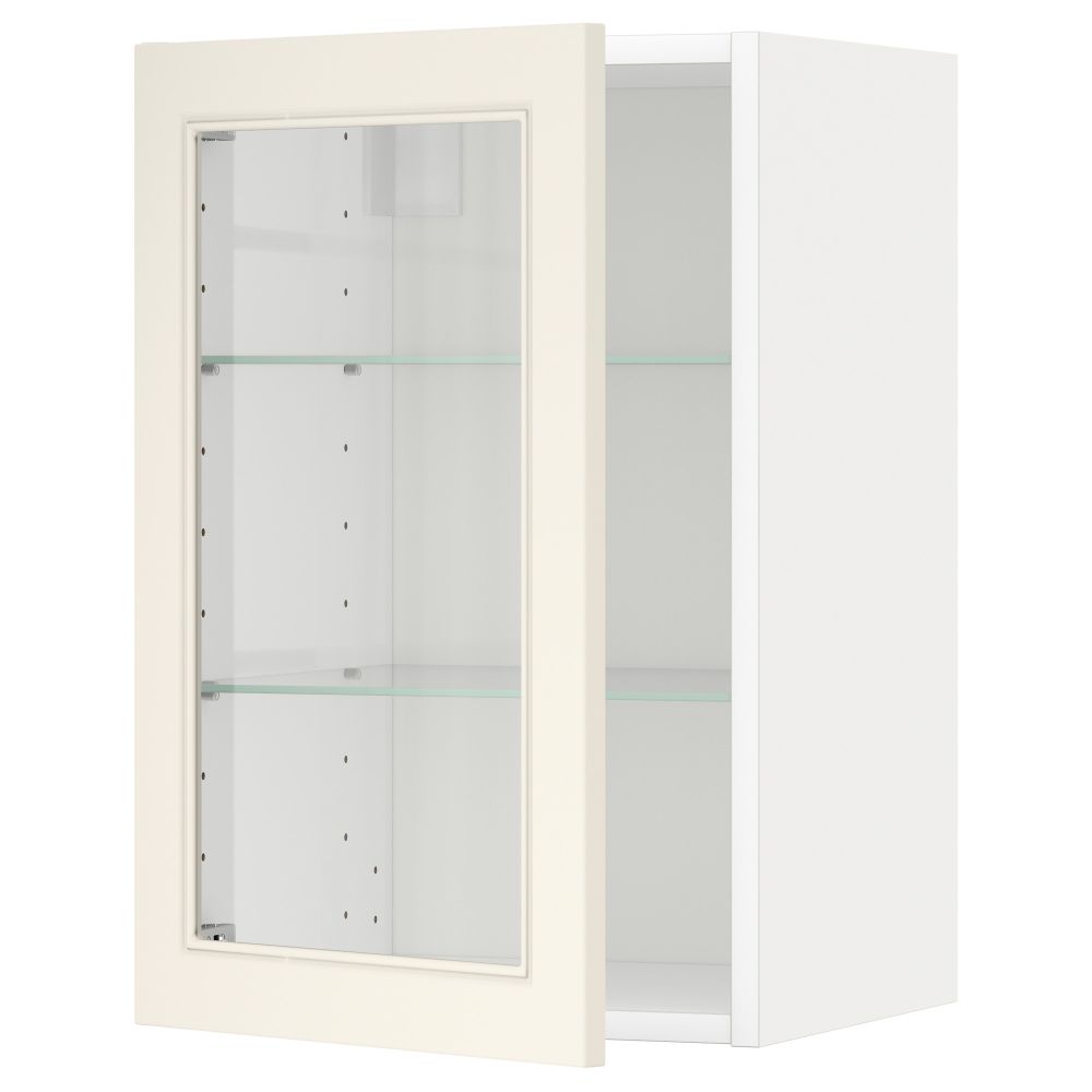 Навесной шкаф с полками, стекляными дверцы МЕТОД, белый, Хитарп белый с оттенком - схема-чертеж с размерами