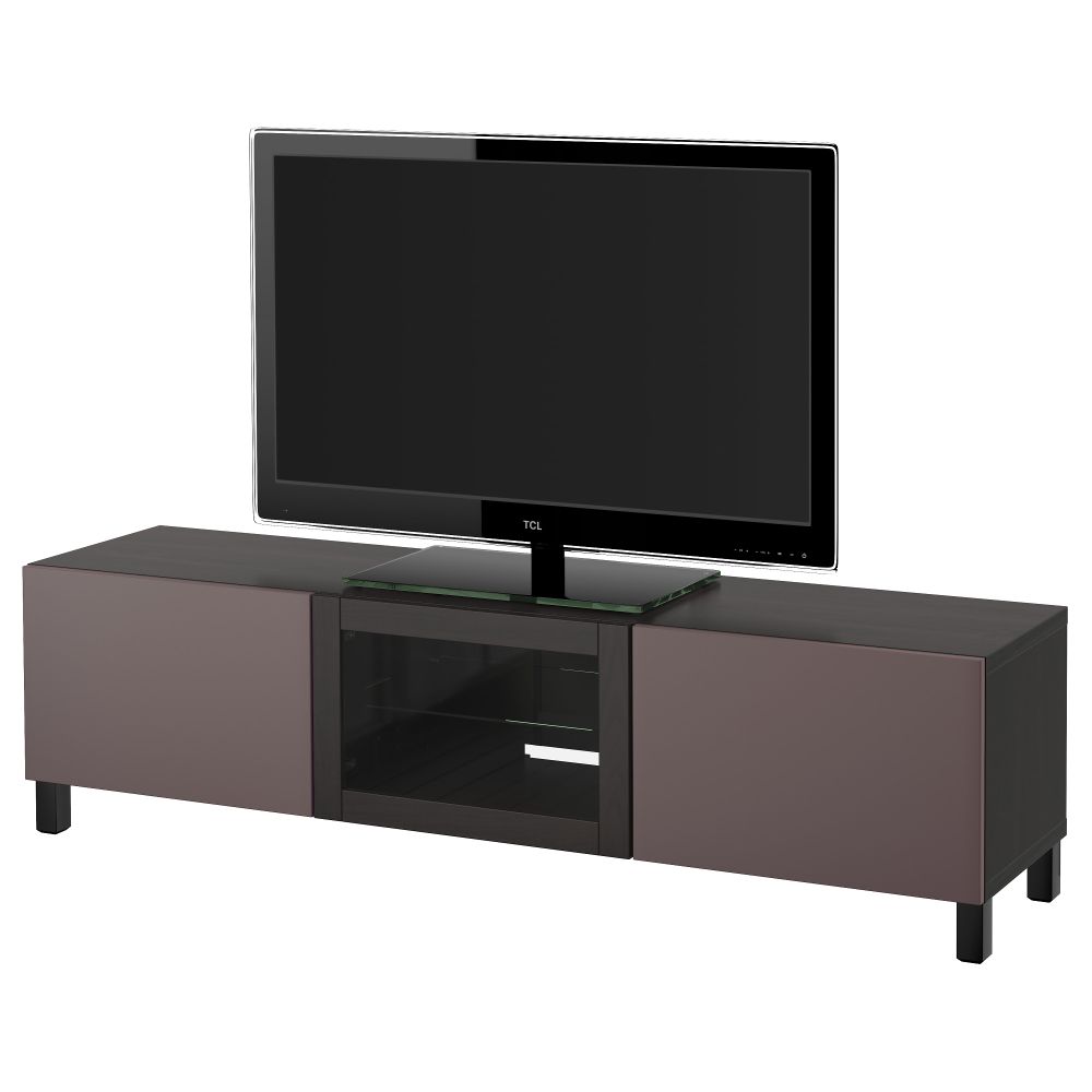 Тумба под ТВ с ящиками и дверцей БЕСТО, черно-коричневый, Вальвикен темно-коричневый, прозрачное стекло (180x40x48 см) - фото 1