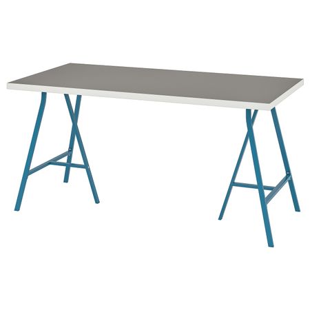 Стол, светло-серый белый, синий 150x75 см IKEA LINNMON ЛИННМОН / LERBERG ЛЕРБЕРГ 293.310.14